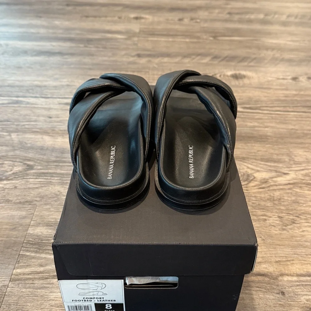 Banana Republic Black Crisscross Leather Slide Sandals - Picture 7 of 14